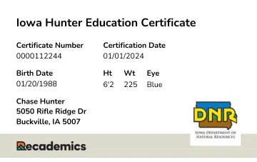 Iowa Hunter Education Card