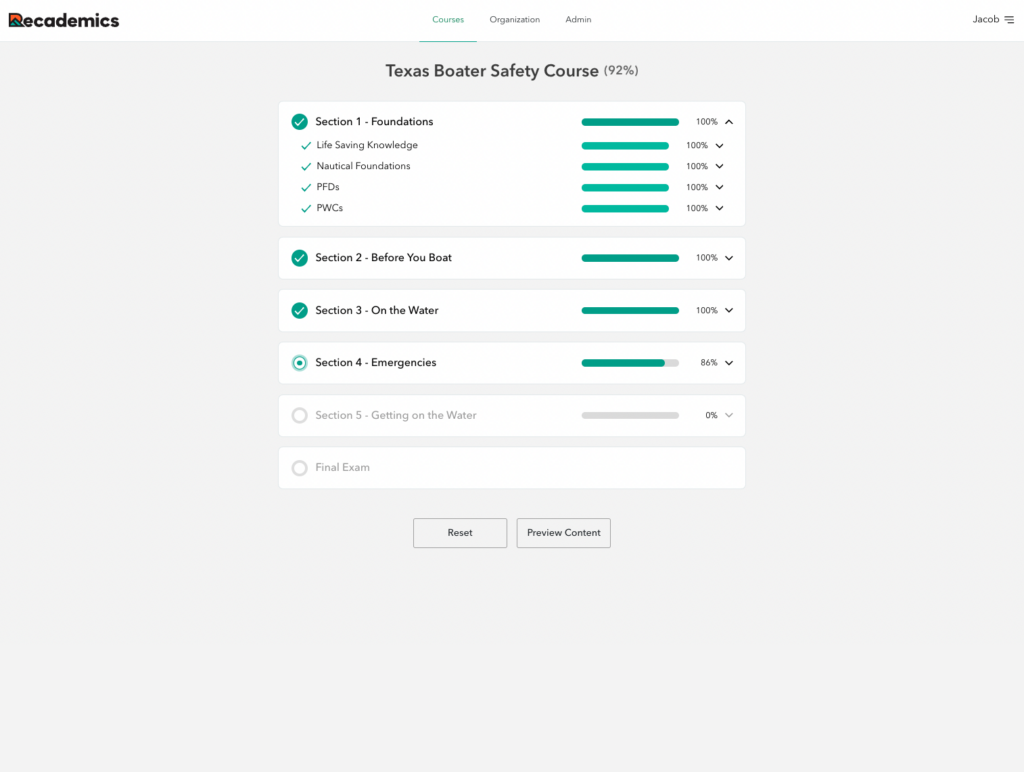 Recademics - Course Dashboard