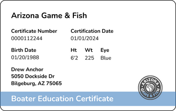 Arizona Boater Safety Card