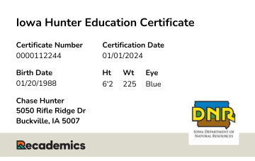 Iowa Hunter Education Card