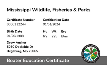 Mississippi Boater Safety Card