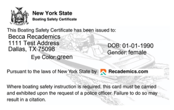 New York Boater Safety Card