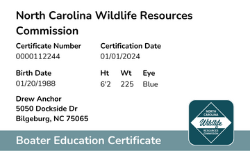 North Carolina Boater Safety Card