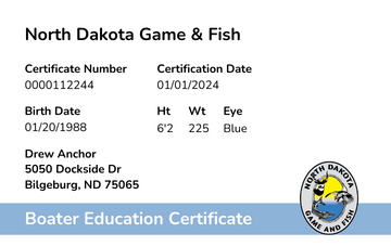 North Dakota Boater Safety Card