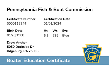 Pennsylvania Boater Safety Card