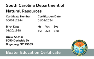 South Carolina Boater Safety Card