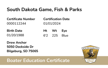 South Dakota Boater Safety Card