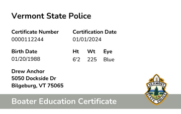 Vermont Boater Safety Card